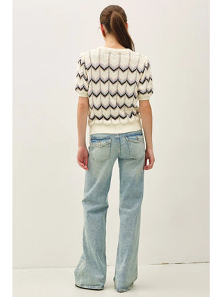 Chevron Stripe Short Sleeve Sweater Top
