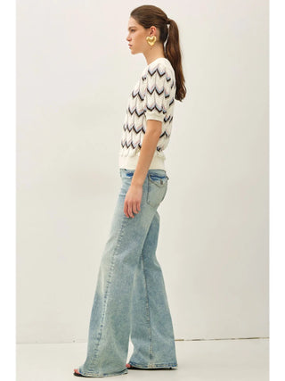 Chevron Stripe Short Sleeve Sweater Top