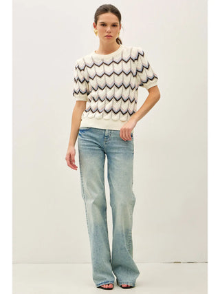 Chevron Stripe Short Sleeve Sweater Top