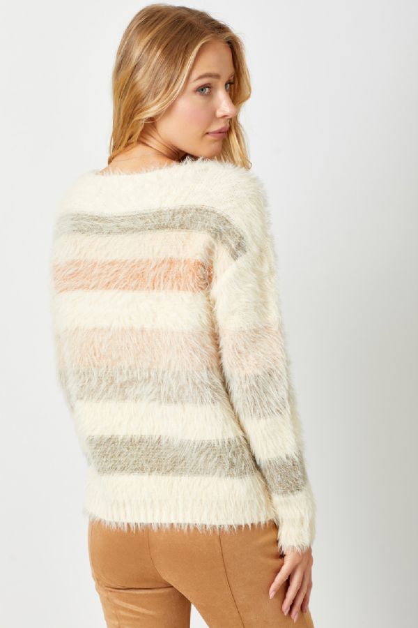 Fuzzy Multicolor Stripe Sweater