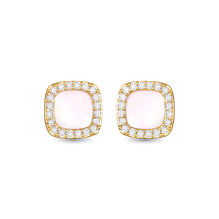 CZ & Mother of Pearl Square Stud Earrings - Gold