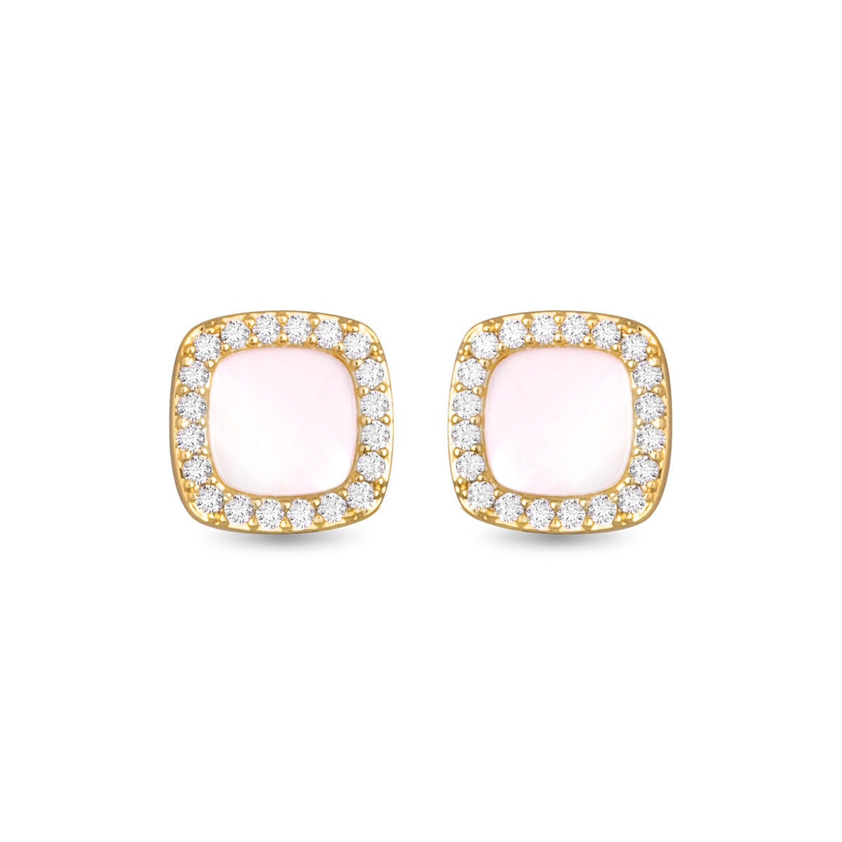 CZ & Mother of Pearl Square Stud Earrings - Gold