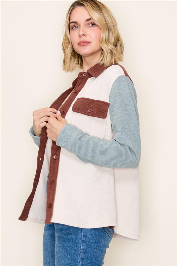 Color Blocked Knit Corduroy Shacket