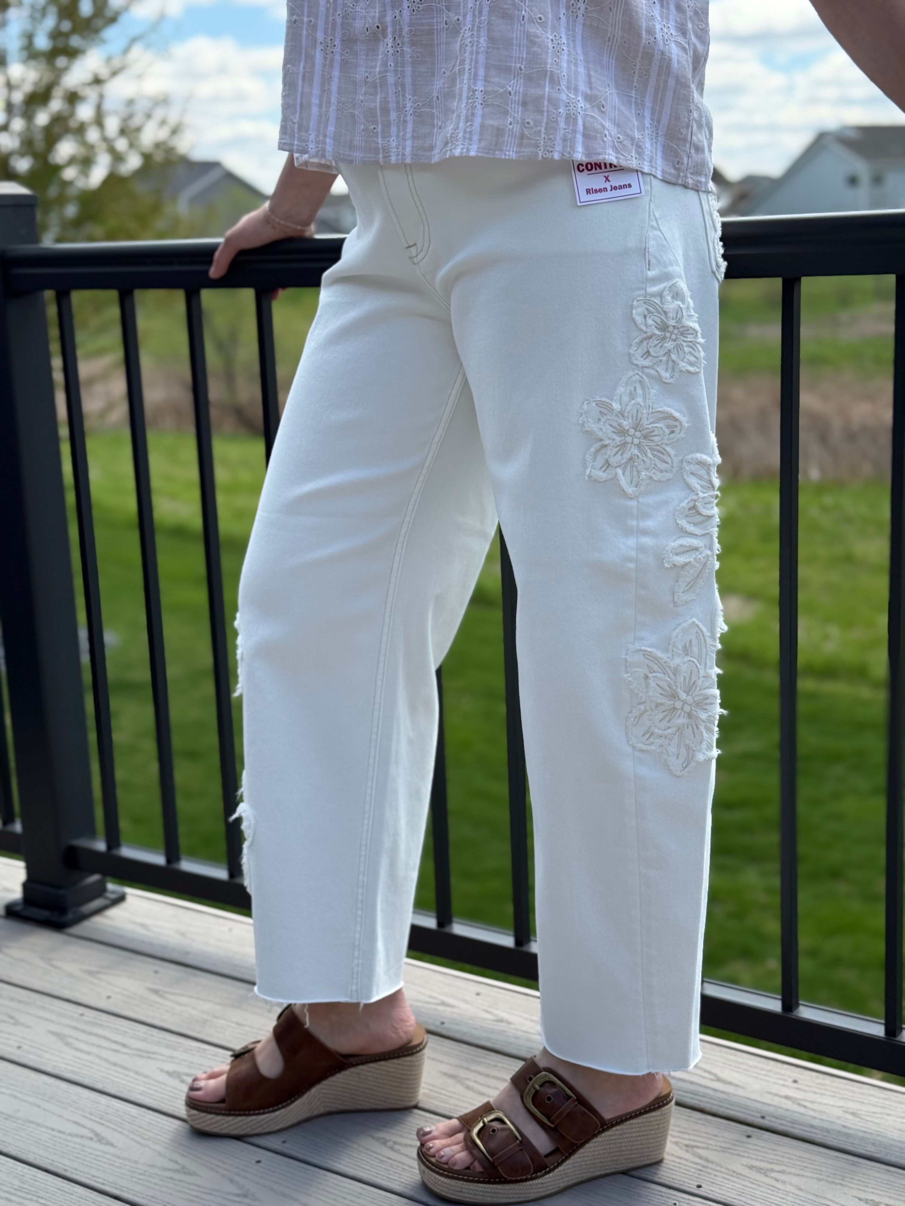 Risen Slouchy Barrel Floral Patch Pants