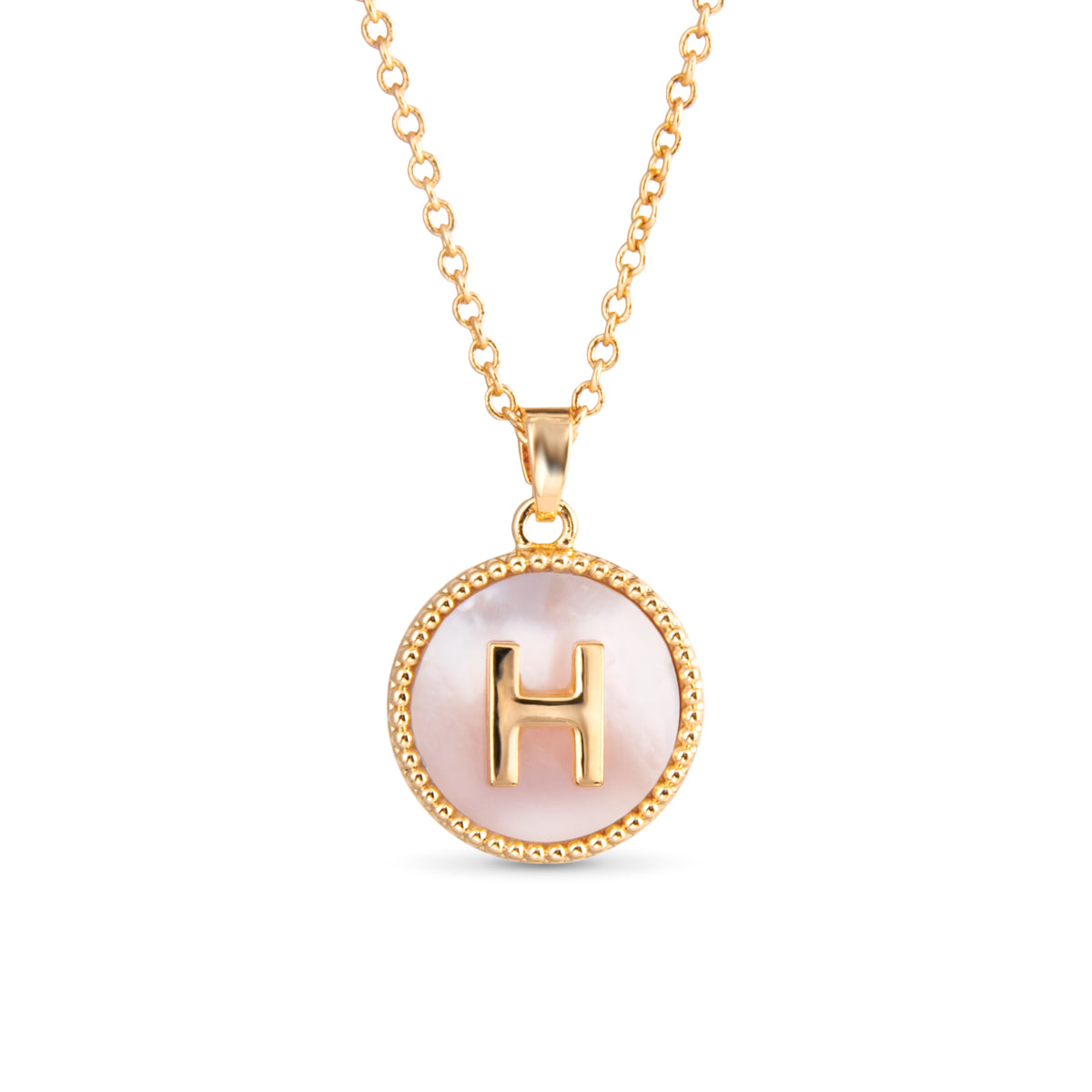 Gold Mother of Pearl Initial Necklace - H