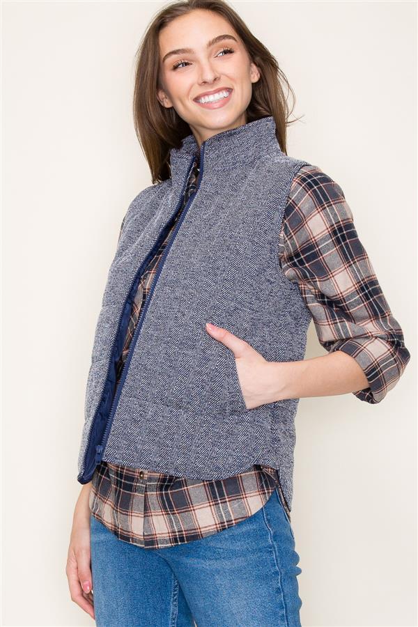 Polar Collar Herringbone Padded Vest