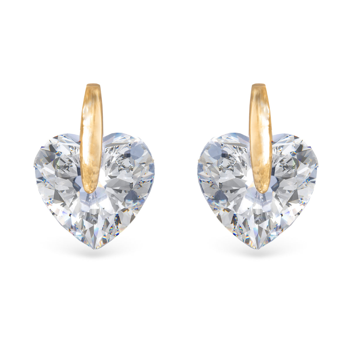 Pinched Heart CZ Earrings - Gold