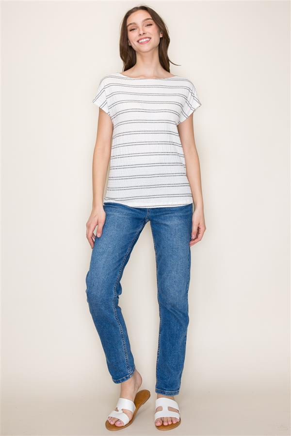 Wide Neck Emboss Striped Top
