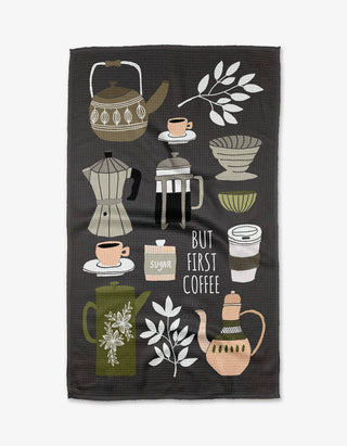 Geometry But First, Coffee Tea Towel | Funny Kitchen Towel