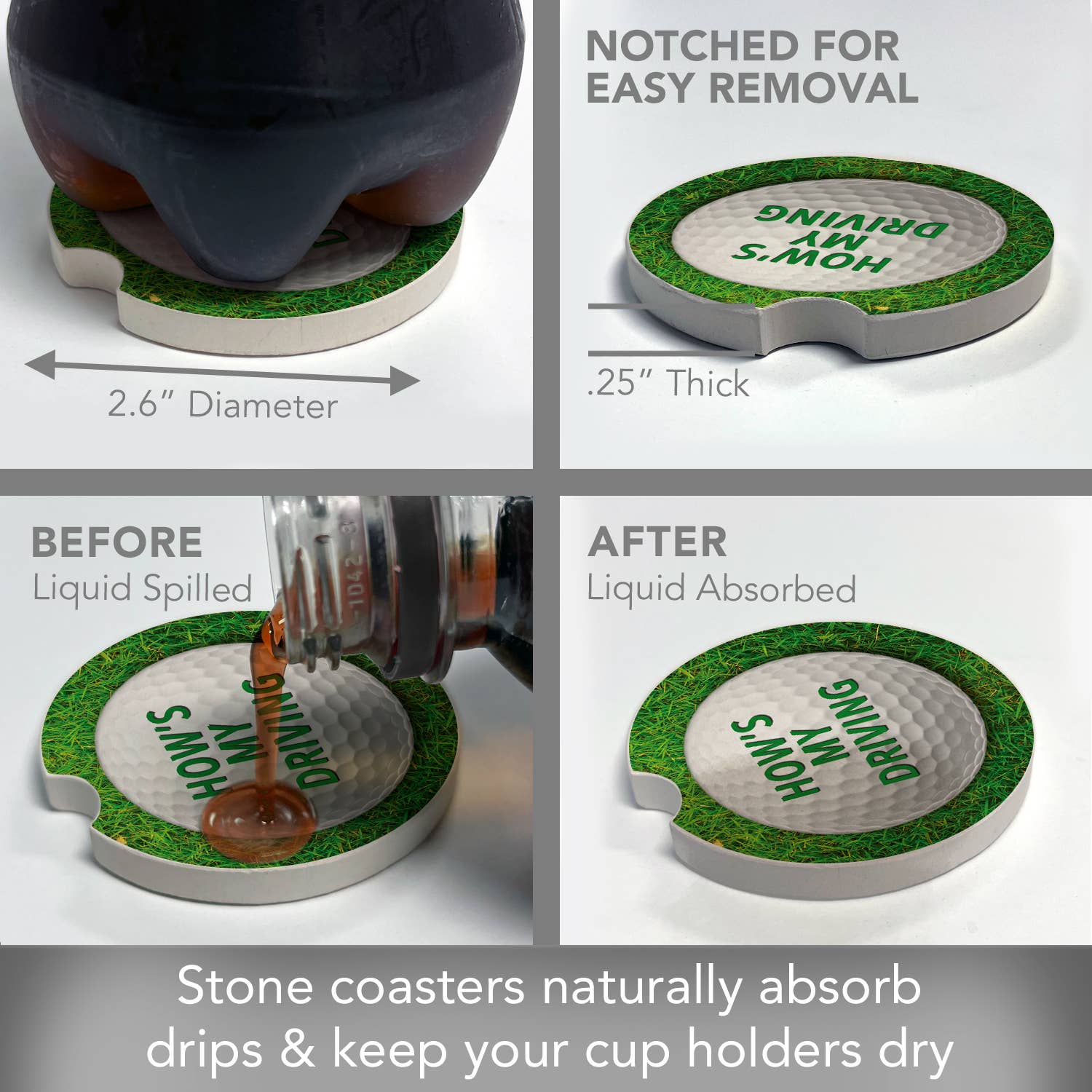 How's My Driving Absorbent Stone Car Coaster 1 Pk