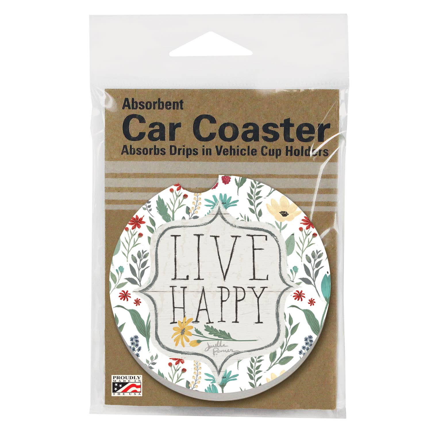 Blooming Thoughts Absorbent Stone Car Coaster 1 Pk