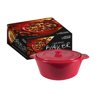 Gourmet du Village Red Ceramic Baker with Lid