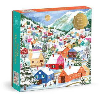 Swiss Alpine Village 500-Piece Foil Puzzle | Winter Art Puzzle