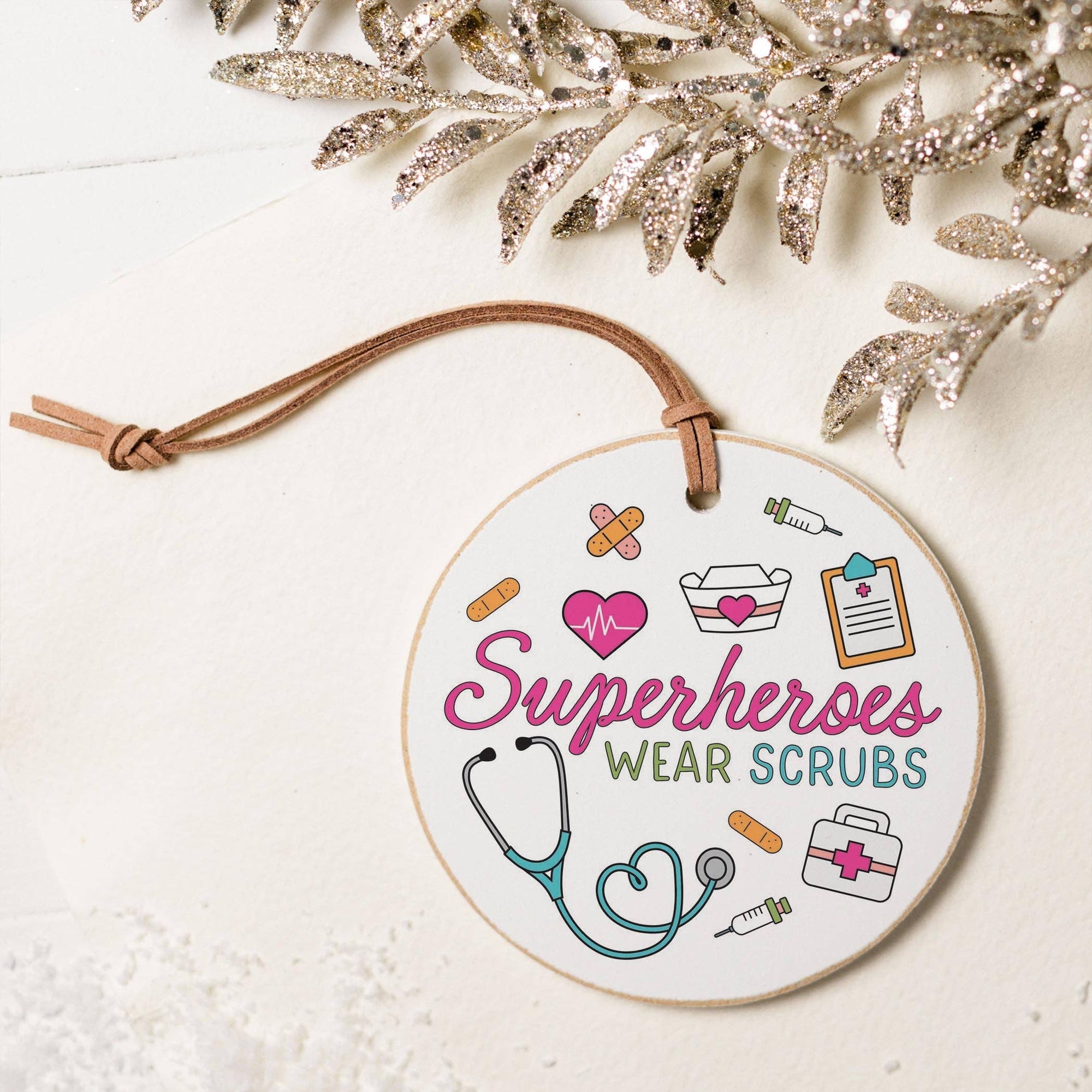 4" Round Ornament Superheroes Wear Scrubs