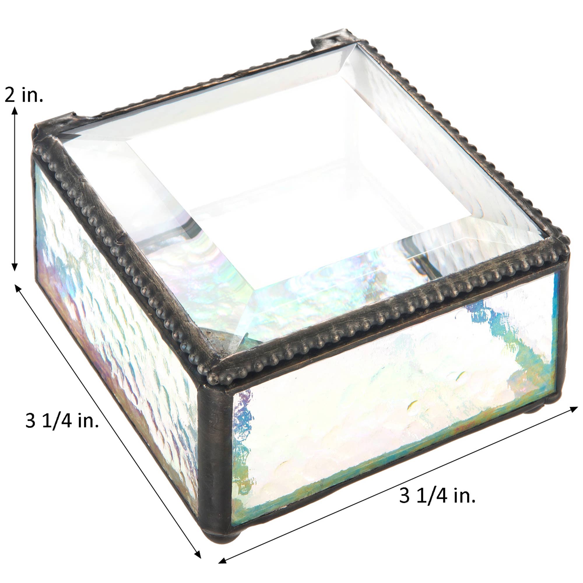 Clear Iridescent Stained Glass Jewelry Box Keepsake Box