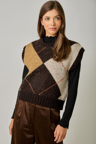 Argyle Sweater Vest | Women's Cap Sleeve Round Neck Knit Vest