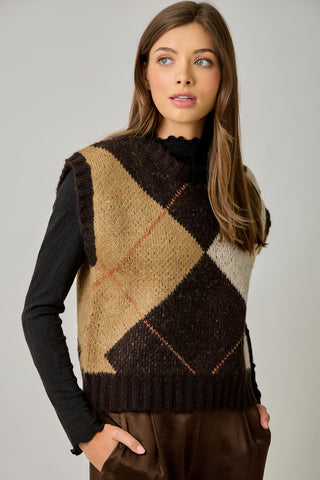 Argyle Sweater Vest | Women's Cap Sleeve Round Neck Knit Vest