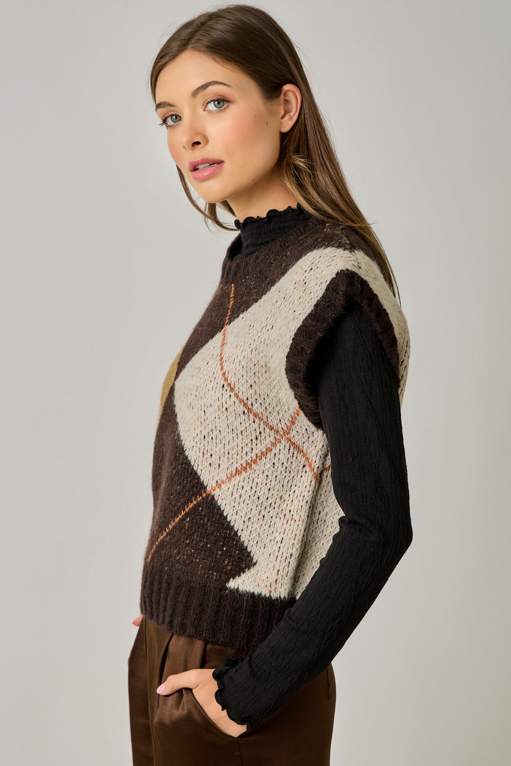 Argyle Sweater Vest | Women's Cap Sleeve Round Neck Knit Vest