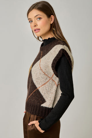 Argyle Sweater Vest | Women's Cap Sleeve Round Neck Knit Vest