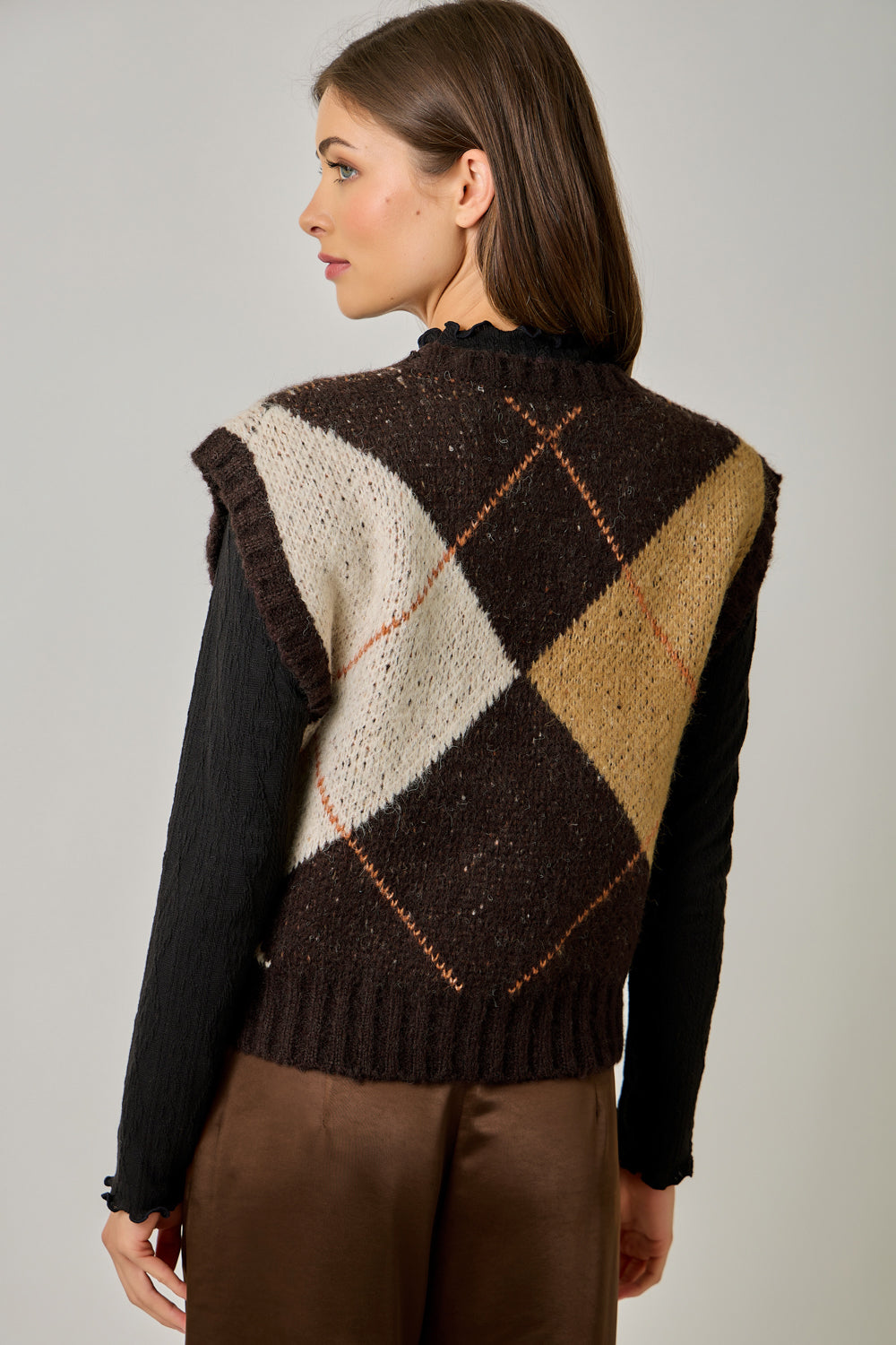 Argyle Sweater Vest | Women's Cap Sleeve Round Neck Knit Vest