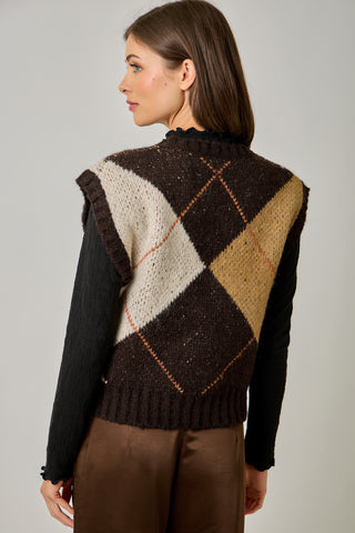 Argyle Sweater Vest | Women's Cap Sleeve Round Neck Knit Vest