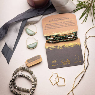 Scout Rhodochrosite & Gold Stone Wrap Bracelet & Necklace