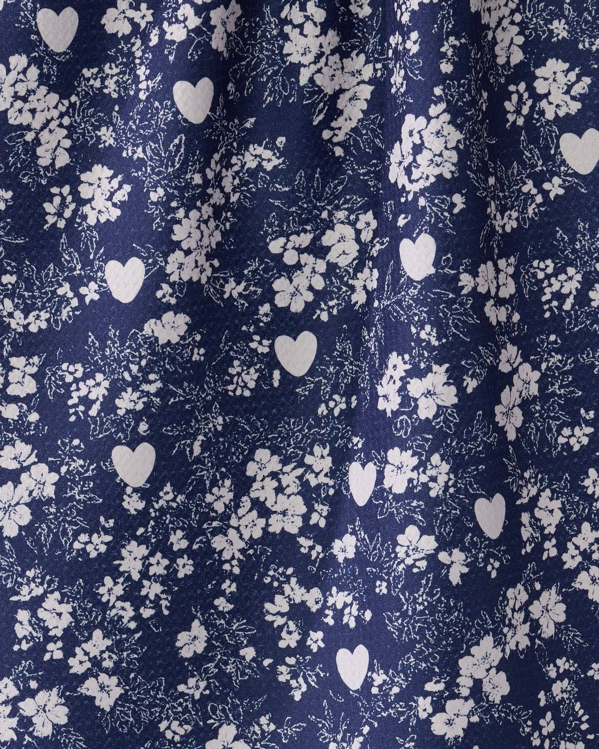 Geometry Midnight Posy Tea Towel | Navy with White Floral & Heart Pattern