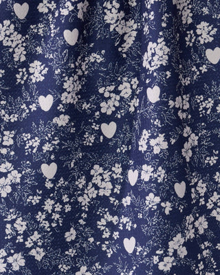 Geometry Midnight Posy Tea Towel | Navy with White Floral & Heart Pattern