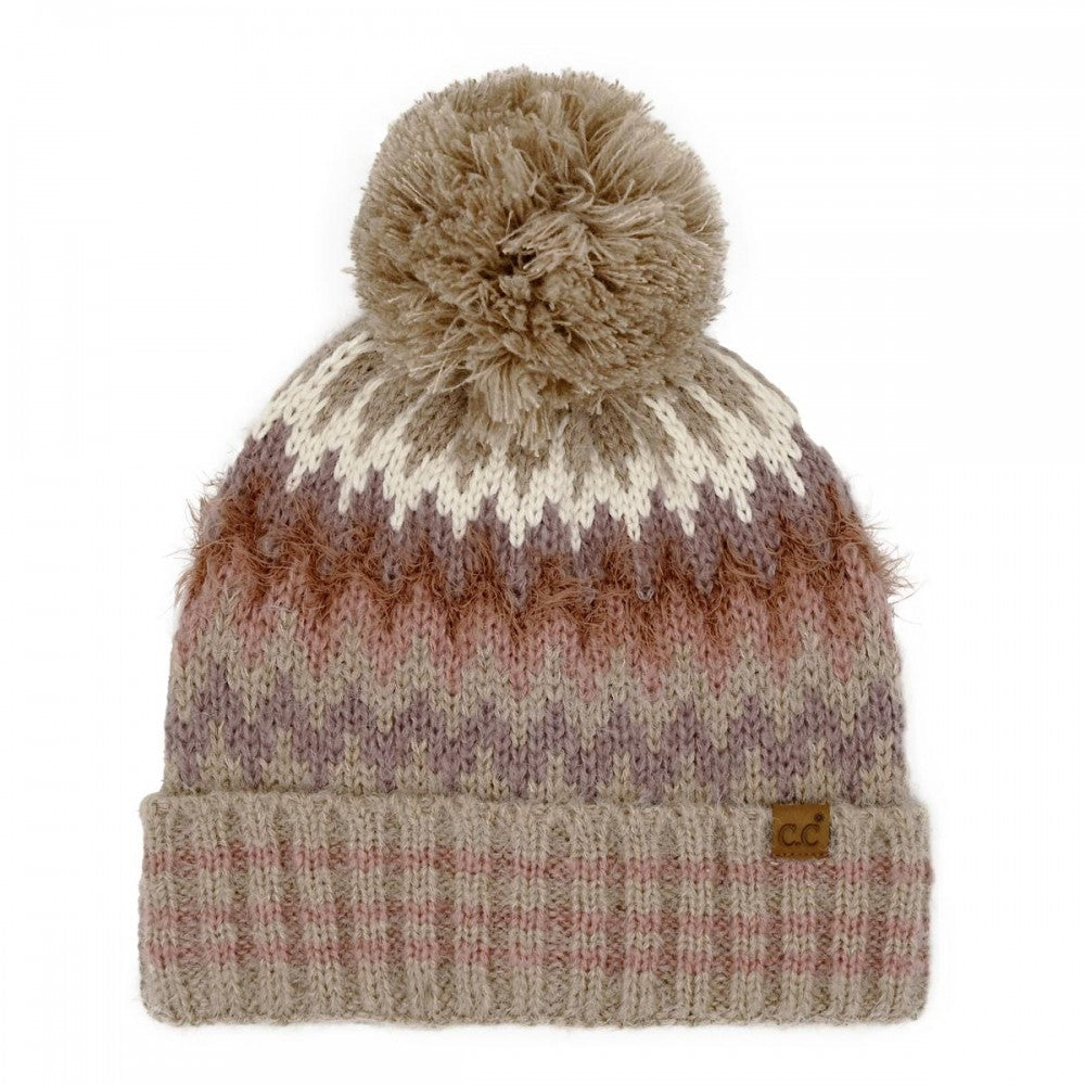 C.C. Multi Color Chevron Pom Beanie