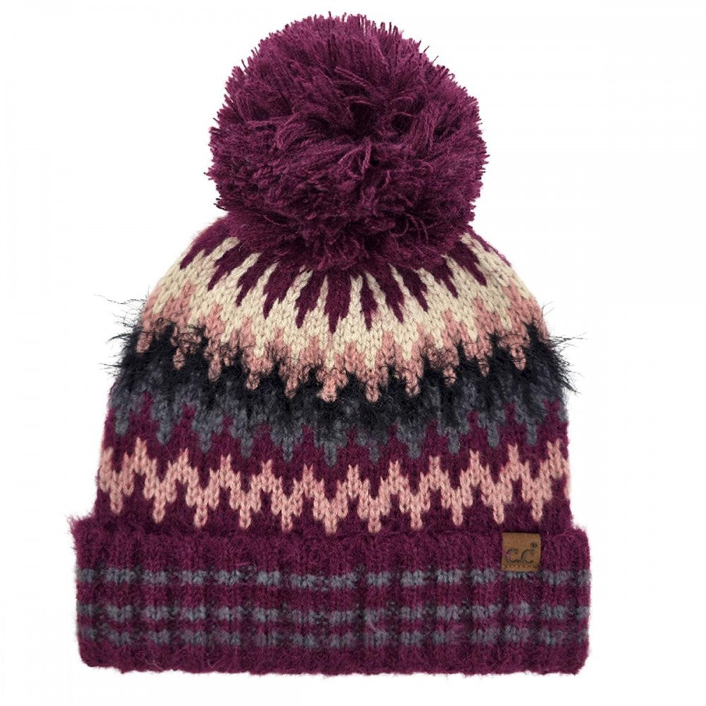 C.C. Multi Color Chevron Pom Beanie