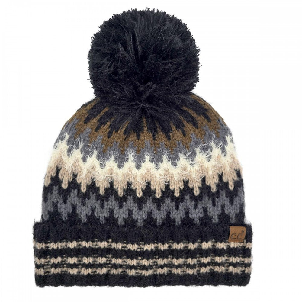 C.C. Multi Color Chevron Pom Beanie