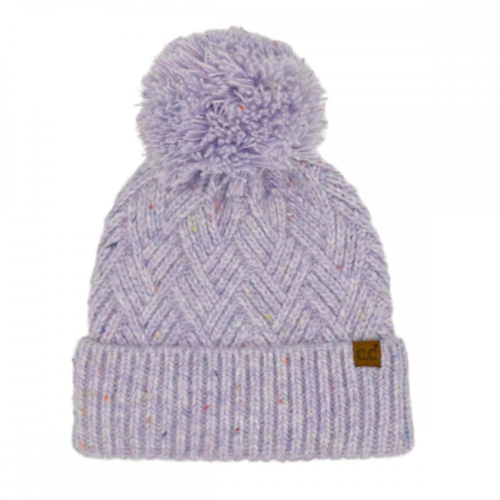 C.C. Criss-Cross Pattern Yarn Pom Beanie