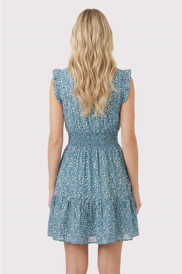 Cap Ruffled Sleeve Ditsy Floral Print Dress