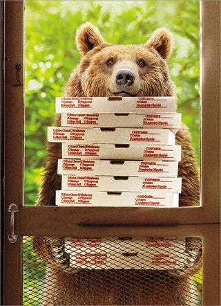 Birthday Greeting Card Bear w/ Pizzas