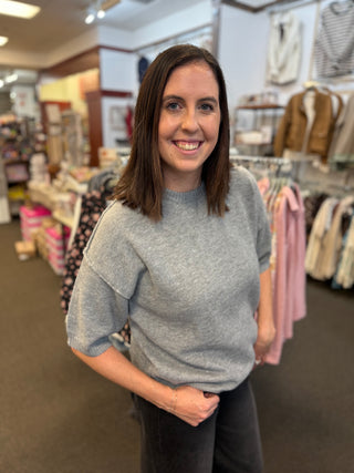 Women's Raw Edge Crew Neck Half-Sleeve Sweater