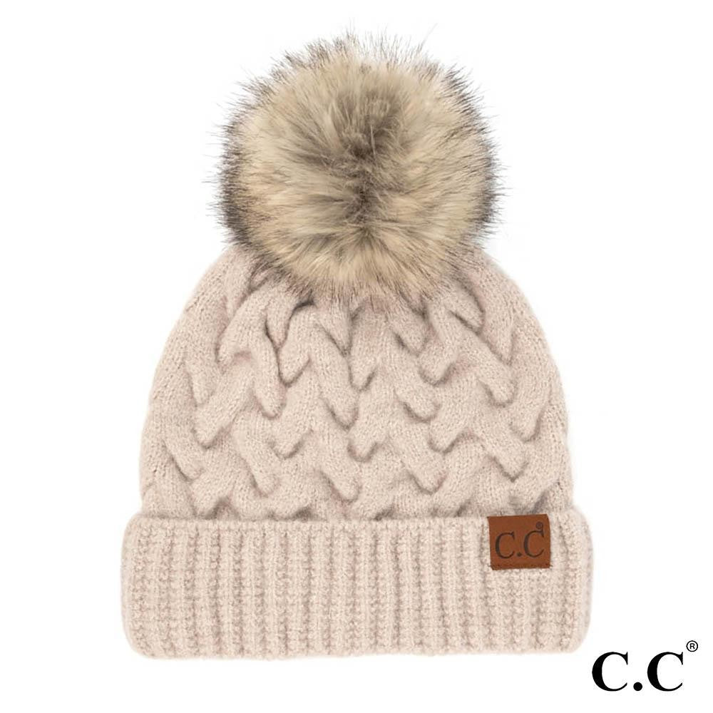 C.C Chunky Braid Cable Beanie w/Pom