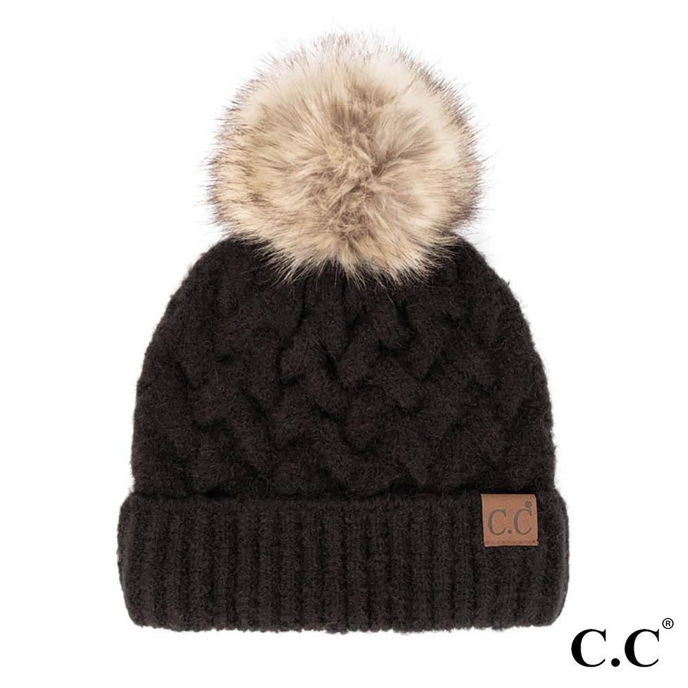 C.C Chunky Braid Cable Beanie w/Pom