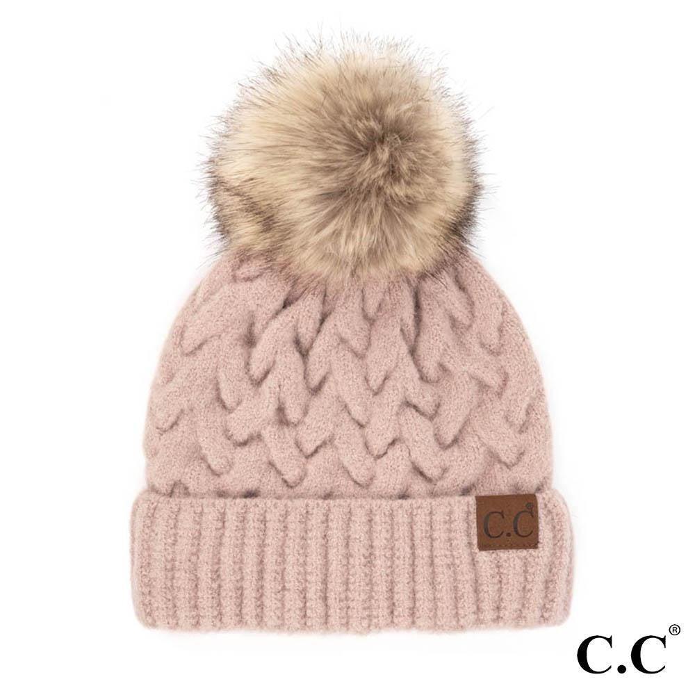 C.C Chunky Braid Cable Beanie w/Pom