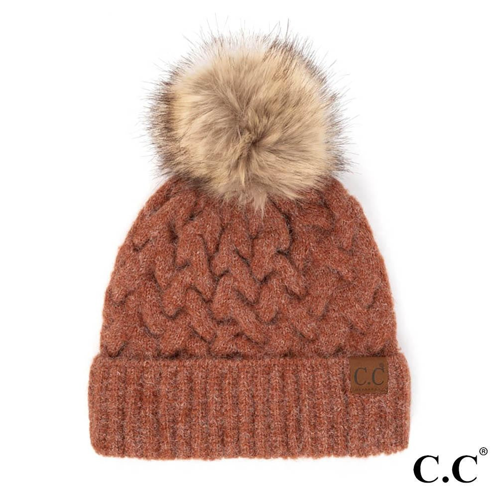 C.C Chunky Braid Cable Beanie w/Pom