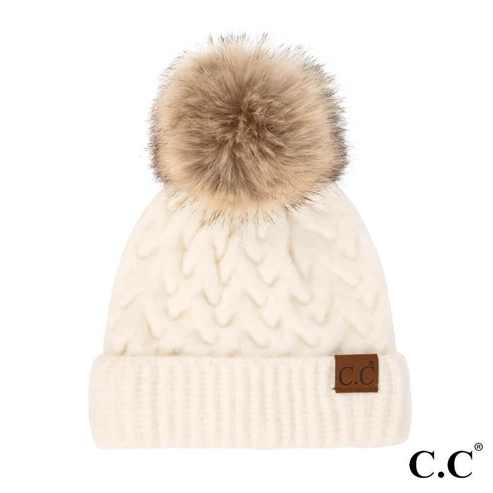 C.C Chunky Braid Cable Beanie w/Pom