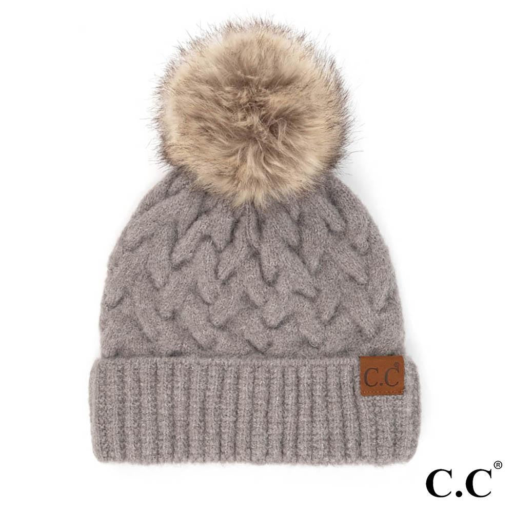 C.C Chunky Braid Cable Beanie w/Pom