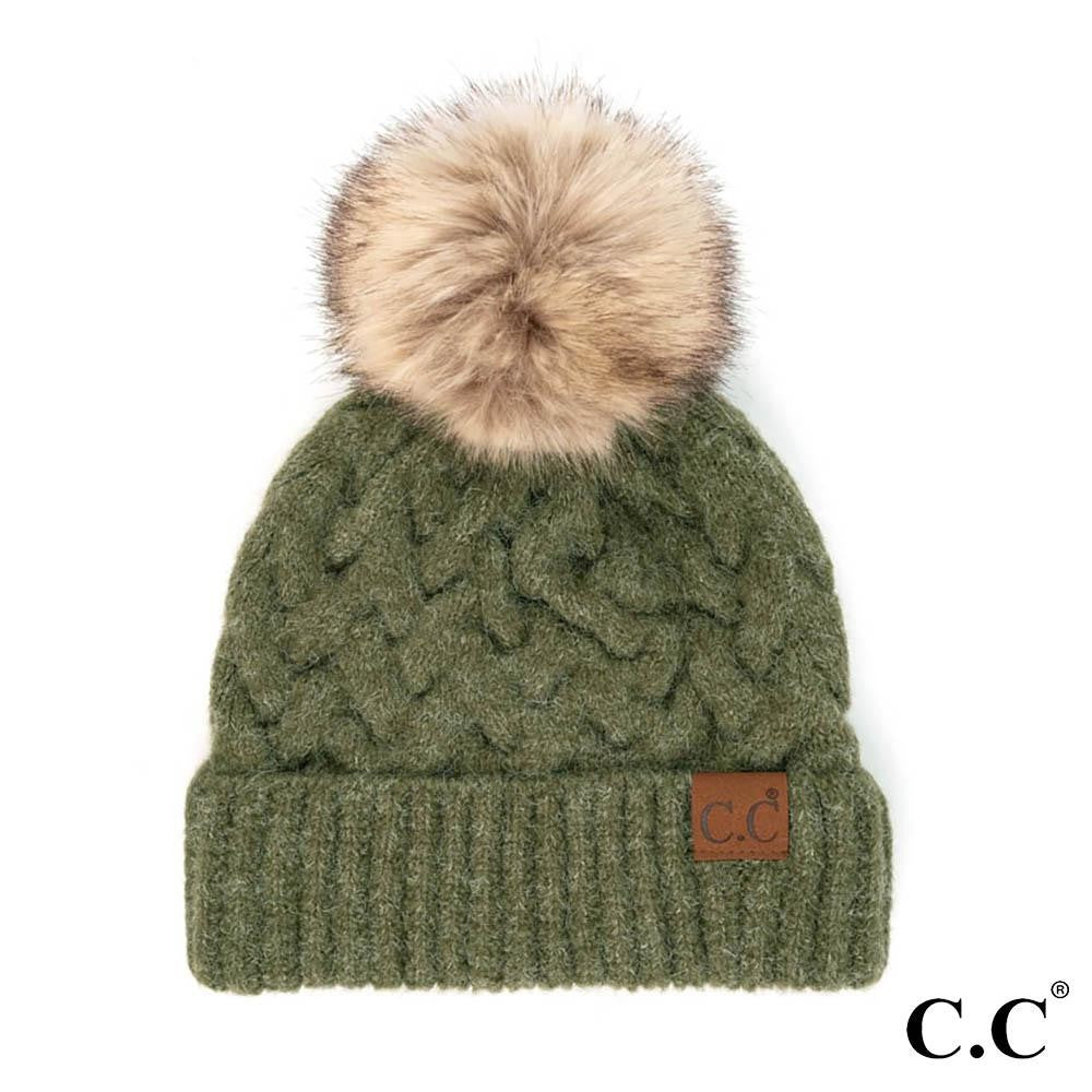 C.C Chunky Braid Cable Beanie w/Pom