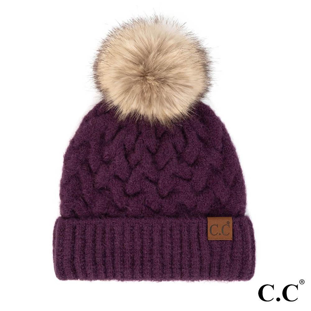 C.C Chunky Braid Cable Beanie w/Pom