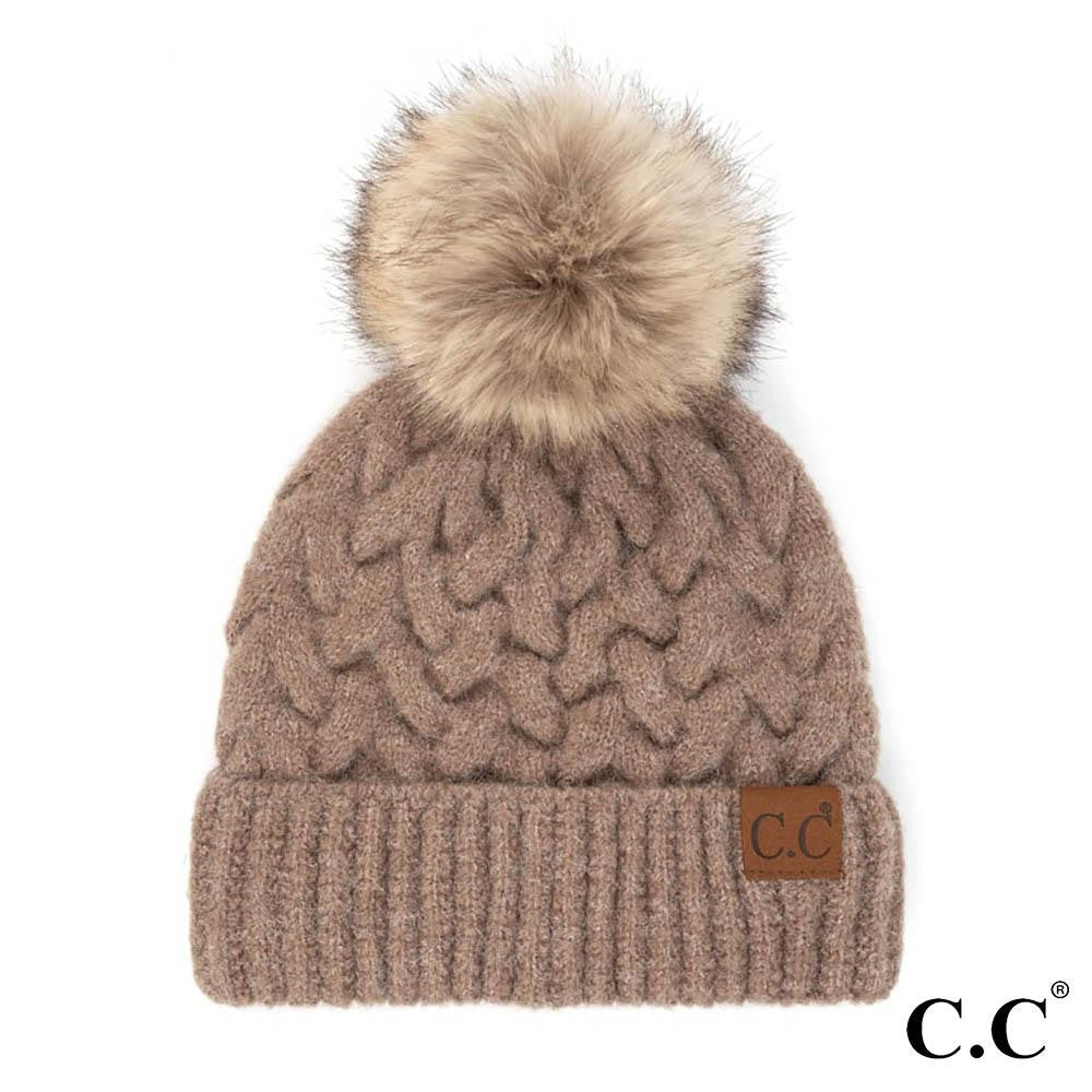 C.C Chunky Braid Cable Beanie w/Pom