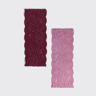 Wide Lace Elastic Headband 2-Pack — Cherry Lacquer & Dusty Pink