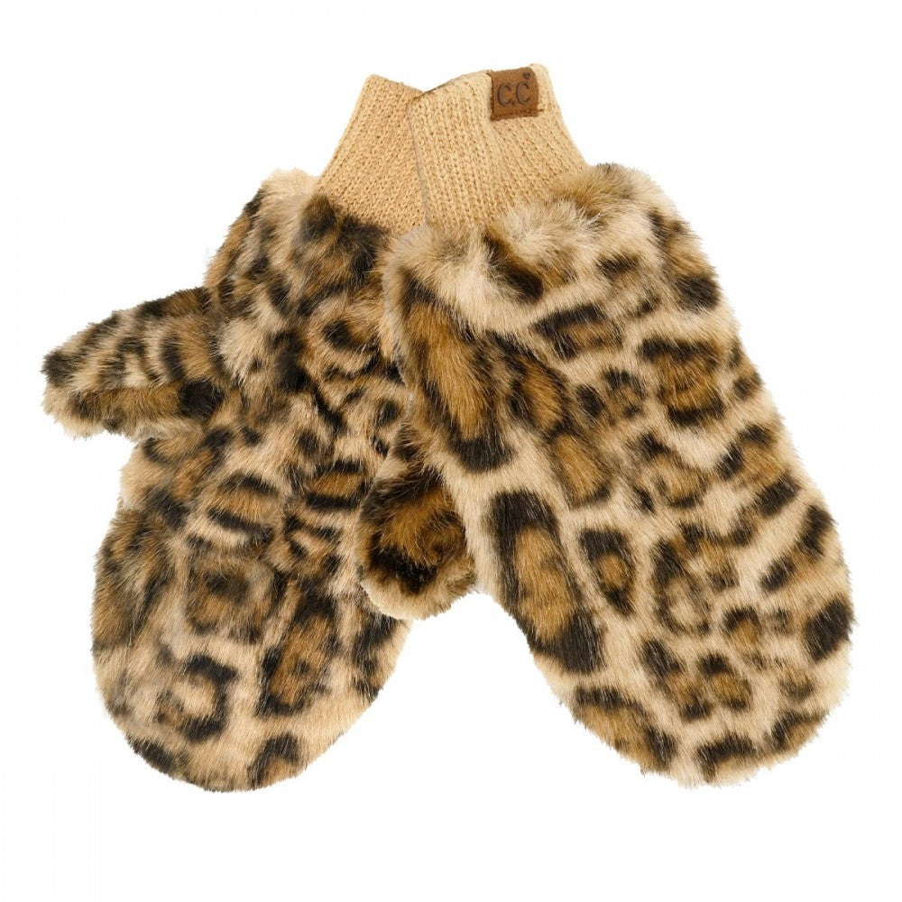 C.C. Leopard Fur Convertible Mitten Gloves