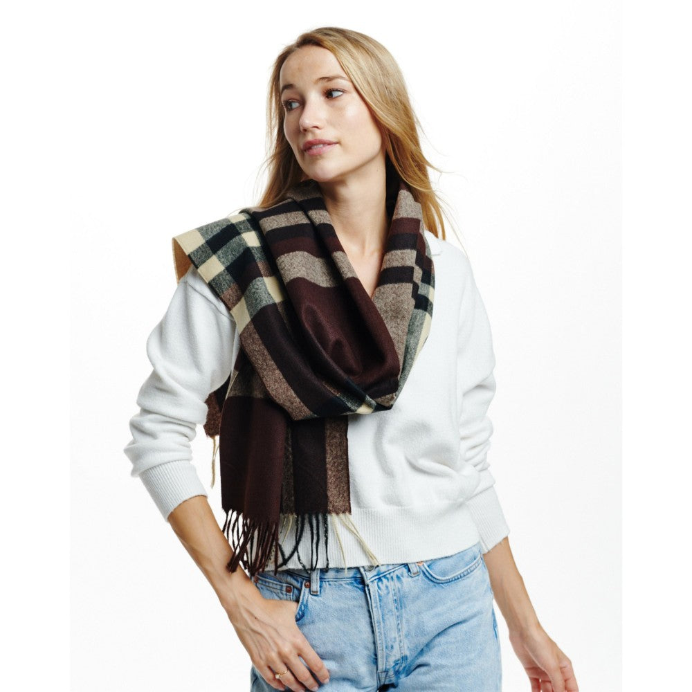 Soft Plaid Scarf With Tassel Detail