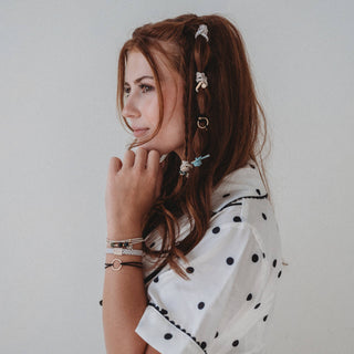 K'Lani Flirt Cream & Black Polka Dot Hair Tie Bracelet Set