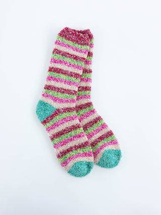 World's Softest Holiday Multi colorful striped socks on a white background