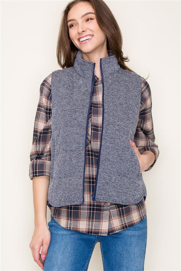 Polar Collar Herringbone Padded Vest